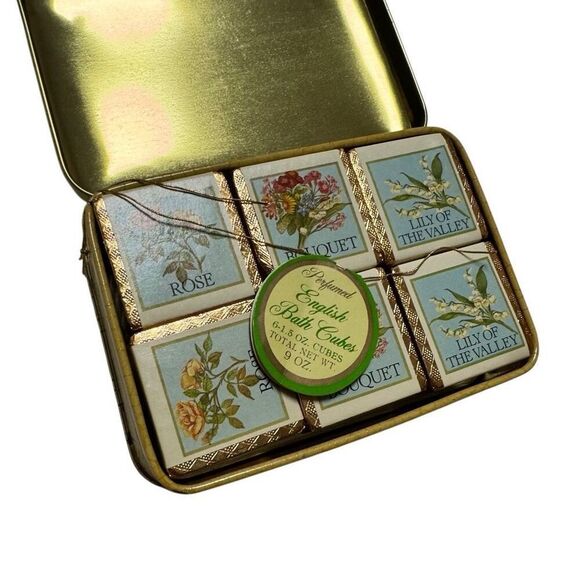 Vintage English Bath Cubes Set of 6 NEW in a Tin - Picture 5 of 6